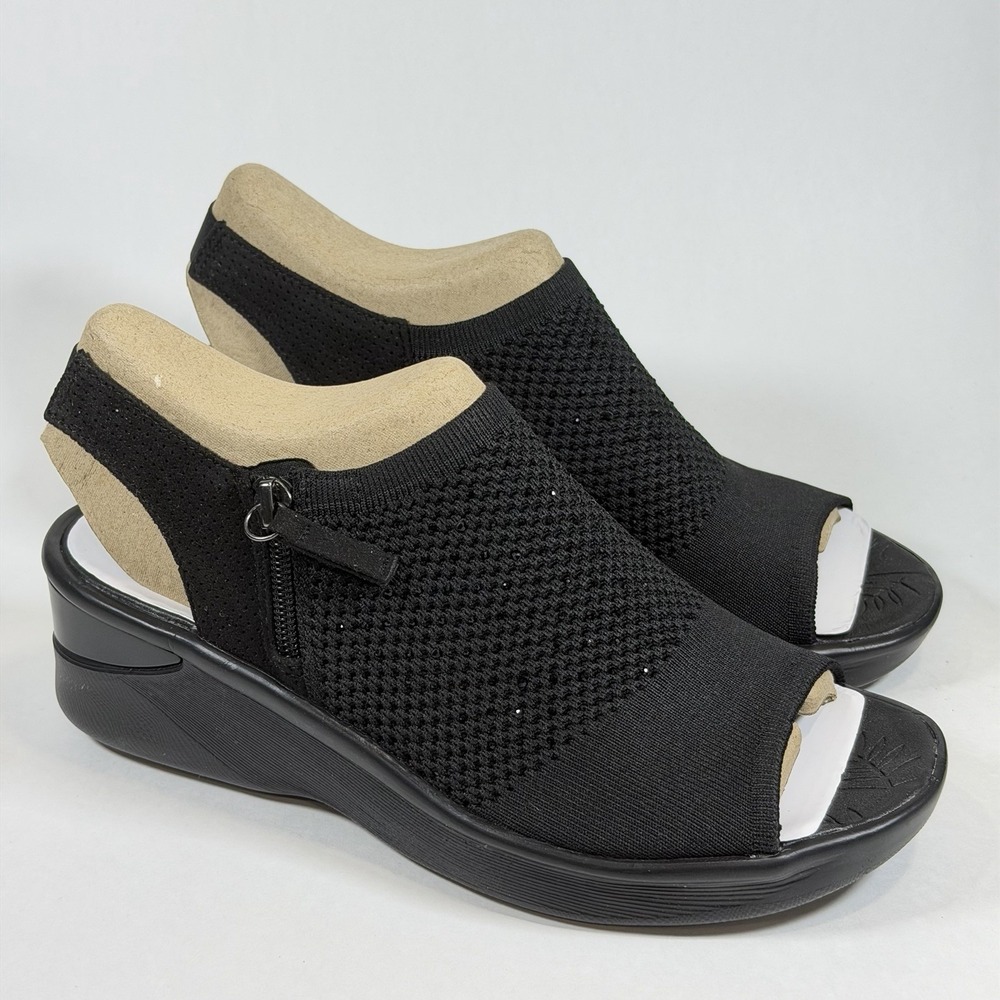 LifeStride Size-8.5 W Sandal Bzees Wedge Starlet Black Knit Slingback‎